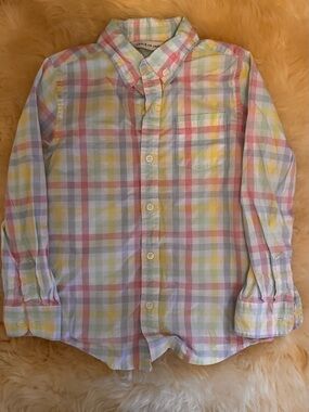 Janie and Jack Pastel Plaid Button-Down Shirt - Pink, Blue, Yellow, Green